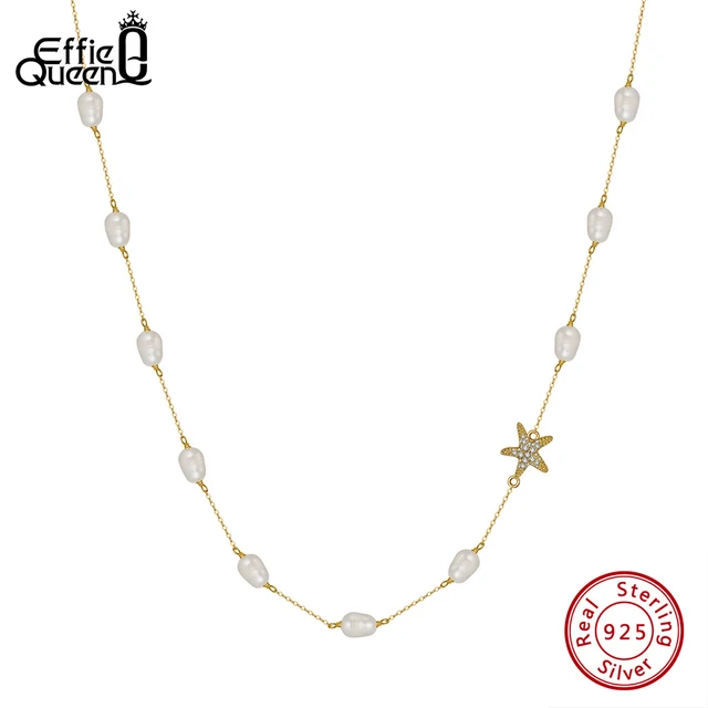 EFFIE QUEEN Natural Pearl Choker Naszyjnik Moda 925 Sterling Silver Starfish 5A CZ Naszyjnik Biżuteria imprezowa Prezent dla kobiet BQN06