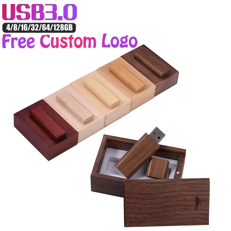 JASTER Wooden with box USB 3.0 Flash Drives 128GB Free Logo Memory Stick 64GB Oval Pen Drive 32GB High Speed USB Stick 16GB 8GB