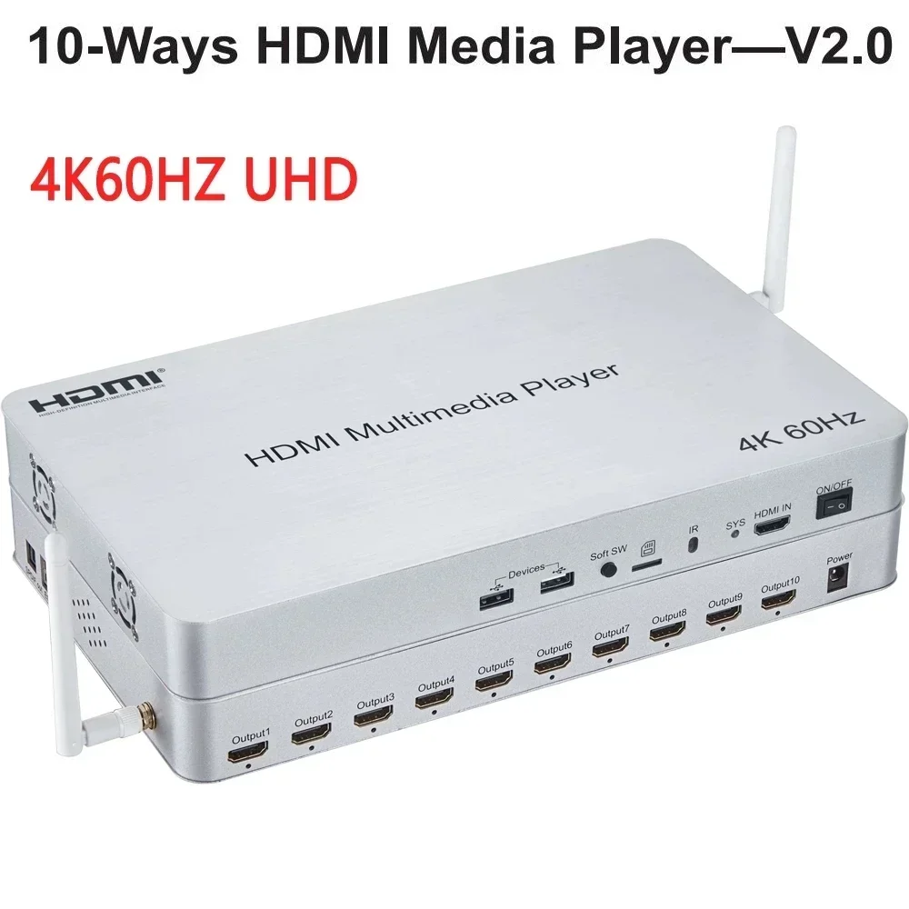 Hdmi 2.0 10 maneiras reprodutor multimídia hdmi divisor 1x10 hdmi player 4k 60hz usb flash disk android 6.0 caixa tv armazena leitor de vídeo