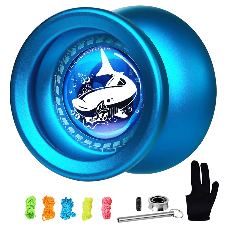 MAGICYOYO Responsive Yoyo T9,Shark-Blue Yoyo With Replacement Unresponsive Bearing,Axle,Removal Bearing Tool,Glove,5 Strings