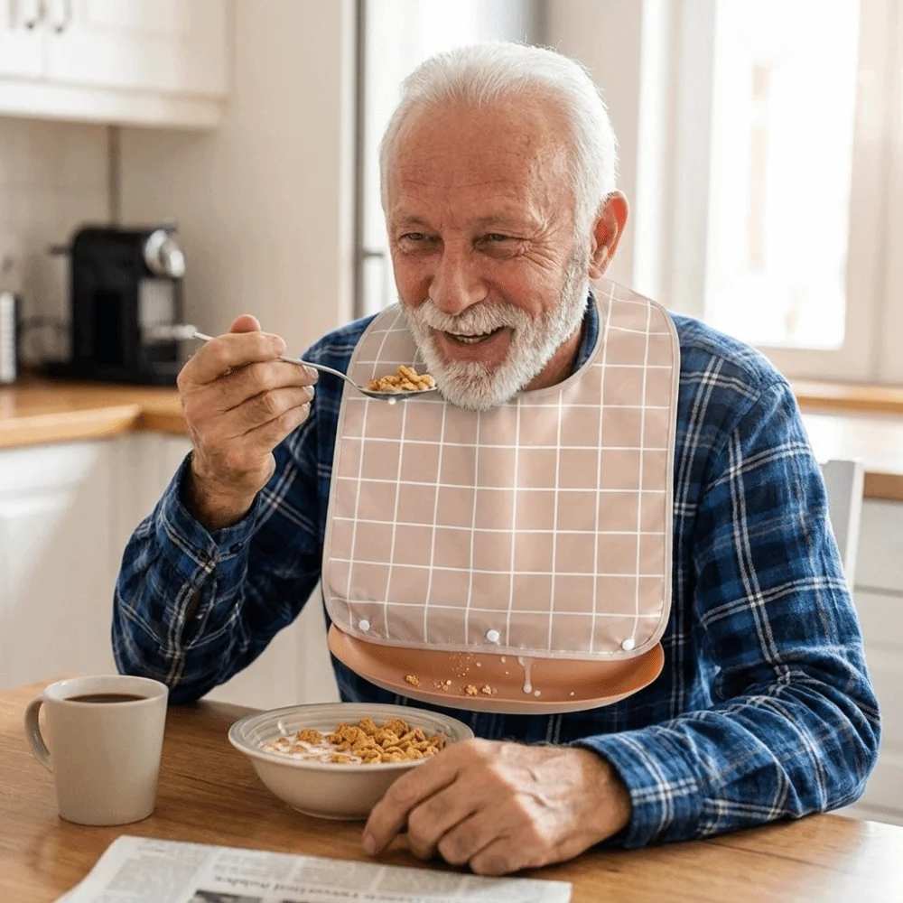 Plaid Pattern Adult Bib Washable Stain Resistant Elderly Bib Multiple Sizes Waterproof Mealtime Bib Senior Dining