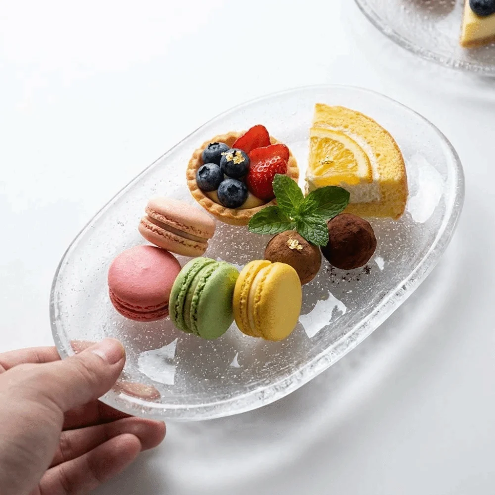 Multipurpose Oval Shape Glass Dessert Dish Heat-resistant Transparent Snack Fruit Dish Exquisite Spit Bone Plate Dessert Serving