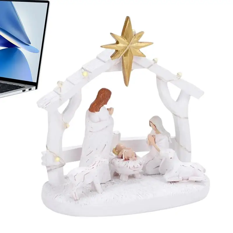 

Nativity Scene With Ligh Insert Card Ornament LED String Lights Christmas Wrought Hand Painted Tabletop Stakes Garden Decor