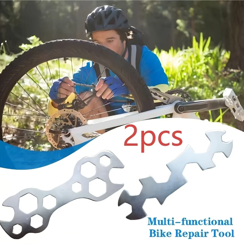 2Pcs Multifunctional Bike Wrench Set, Flat Stainless Steel Hex & Open End Spanner, Lightweight Bicycle Repair Tool