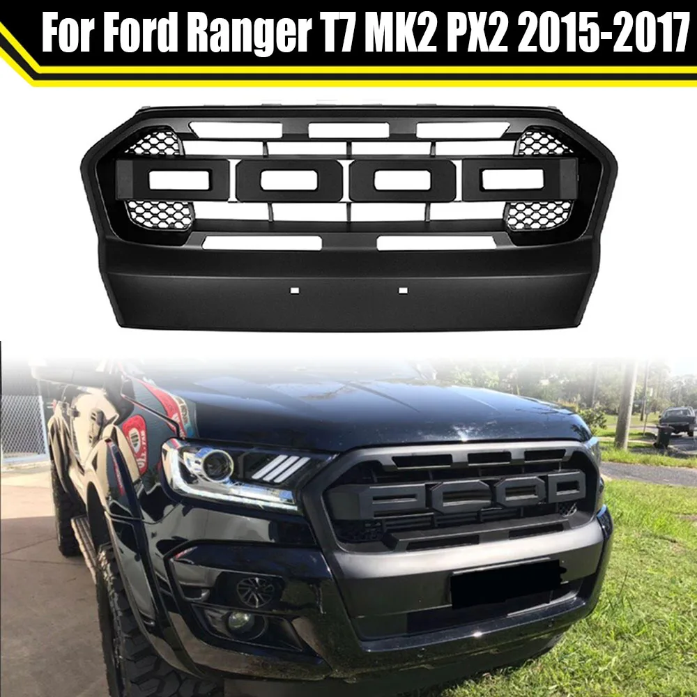 Car Modified Grills Pickup 4x4 Accessories For Ranger T7 MK2 PX2 2015 2016 2017 Raptor Grille Mask Front Bumper Mesh Grill