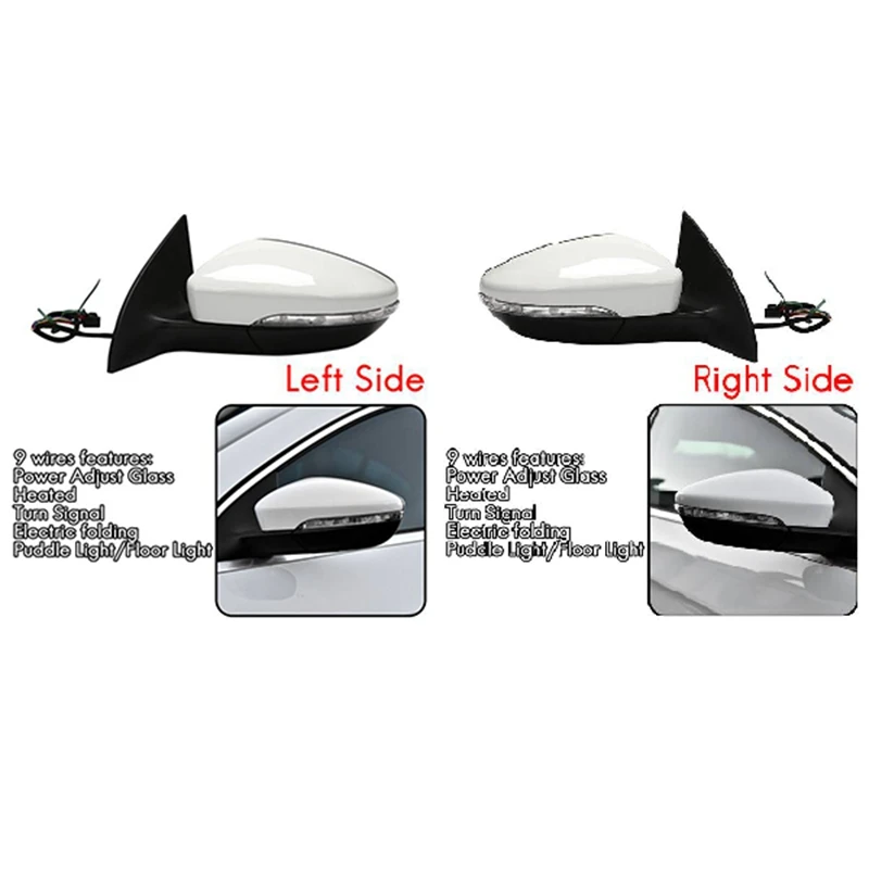 

Side Rear View Mirror Assembly Power Heated Folding Turn Signal 9 Wires For Passat CC 2008-2018 RH White