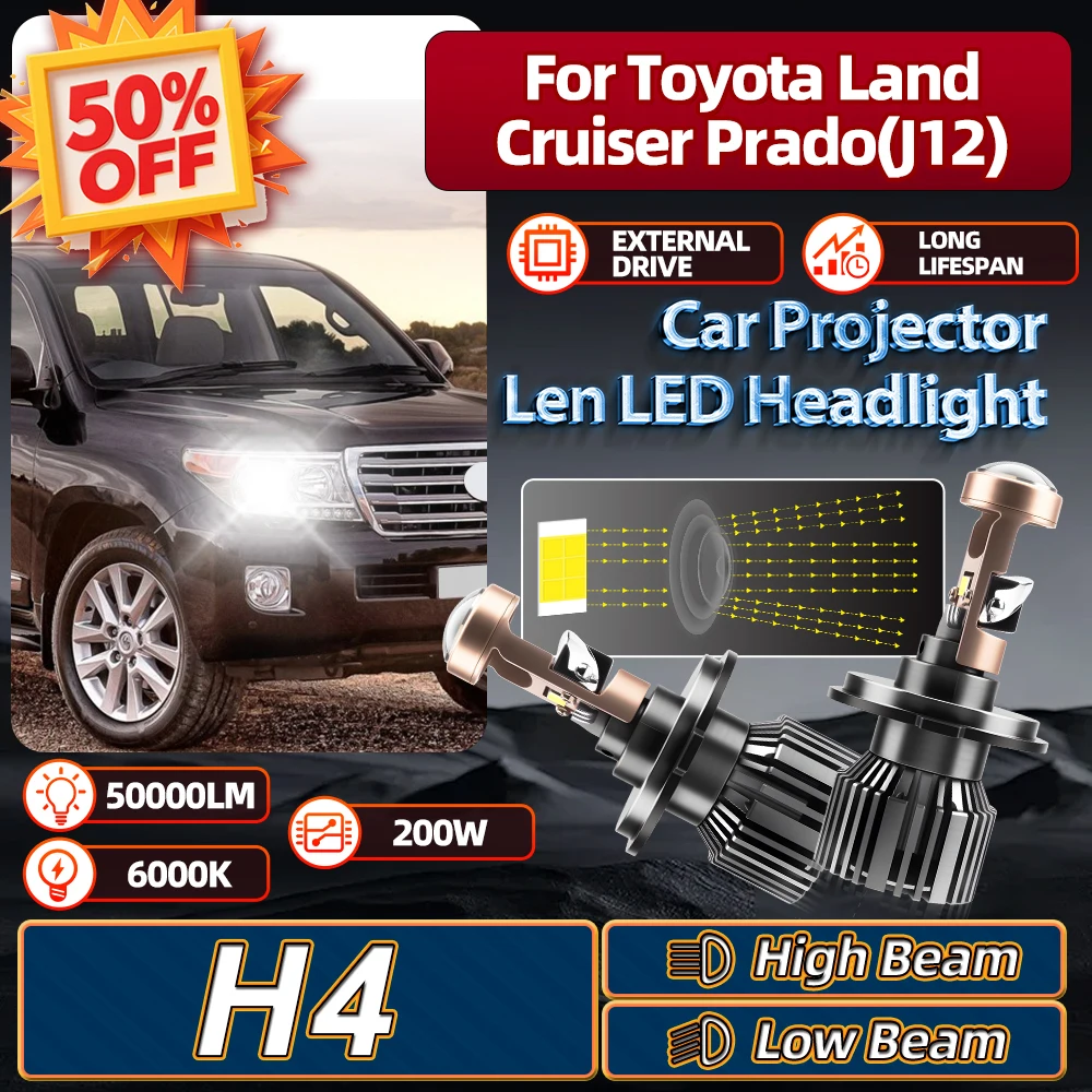 

For Toyota Land Cruiser Prado(J12) 2002 2003 2004 2005 2006 2007 2008 2009 200W H4 HB2 Car Projector Len LED Headlight 12V Turbo