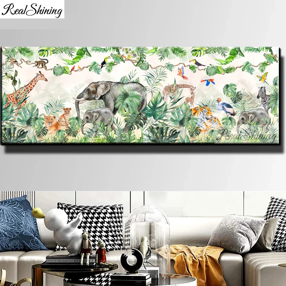 Large Jungle Animals Diamond Art Embroidery Bird Giraffe Elephant Lion Tiger Diamond Painting Newly Cross Stitch Rhinestone Q192