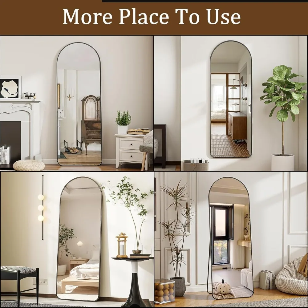 Gewölbter Ganzkörperspiegel 64 x 21 – Bodenstehender Spiegel mit Aluminiumrahmen und Ständer, ideal für den Heim- und Studiogebrauch