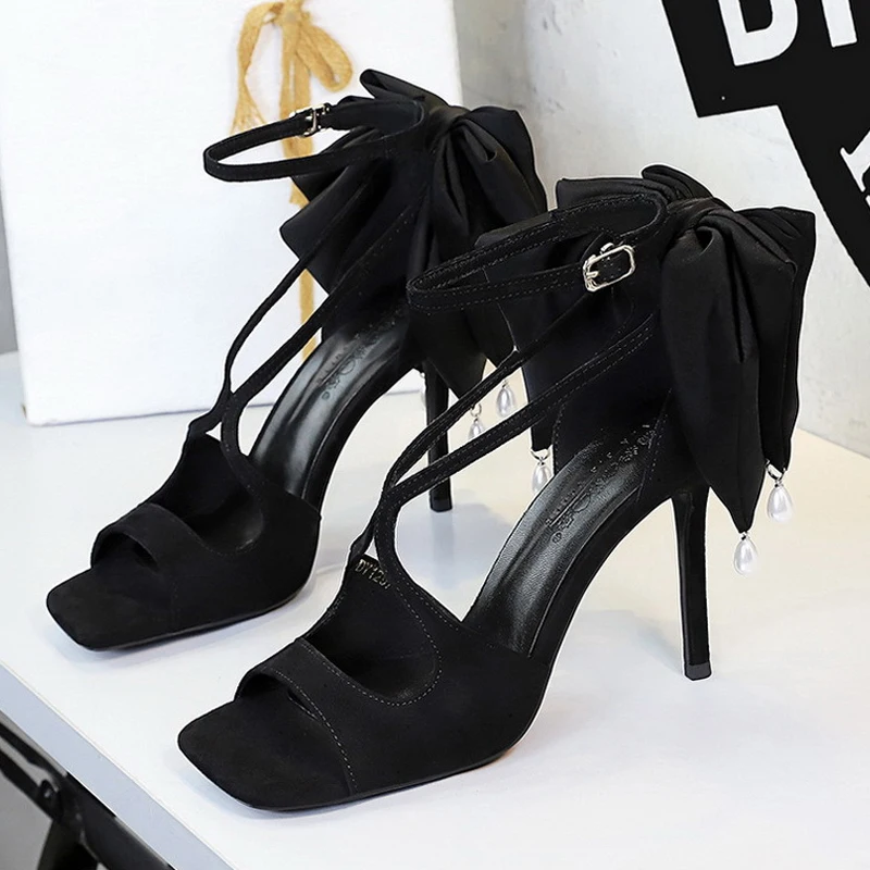 

BIGTREE Summer Fashion Peep Toe Butterfly Knot Sandals Women Sexy Stiletto Heels Hollowed Out Nightclub Stripper Party Shoes
