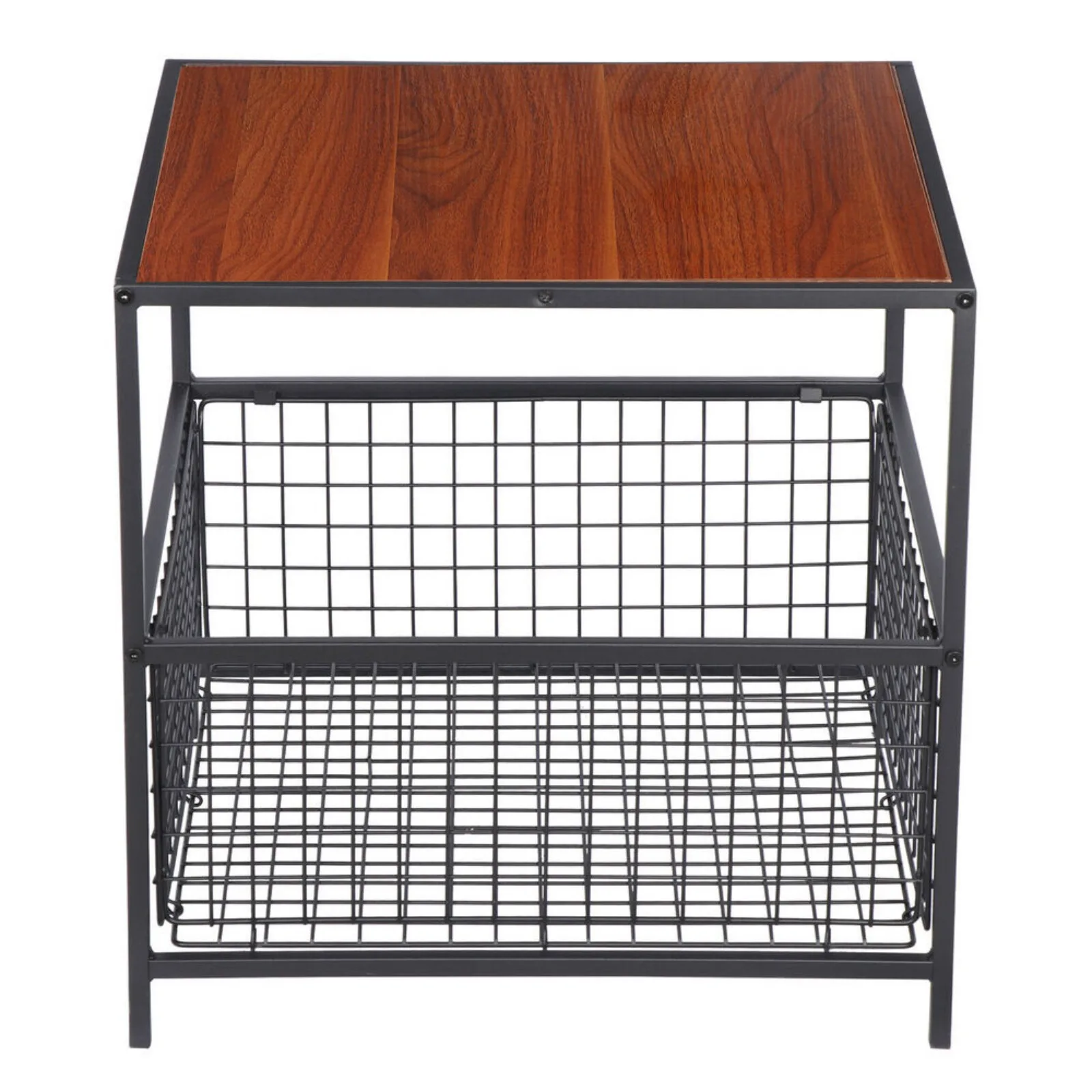 US 20" Side Table Square Sofa End Coffee Table with Storage Basket for Living Room