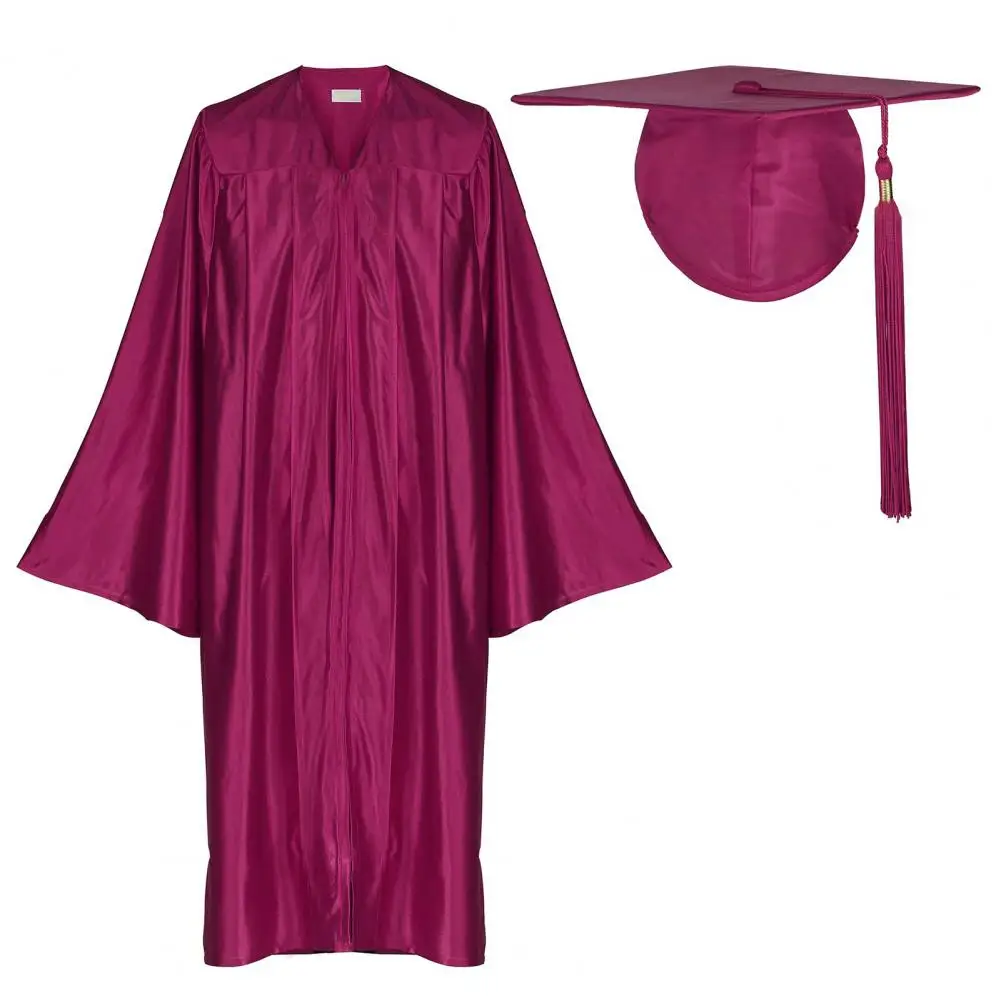 1 Set Unisex 2024 Graduation Robe Hat Set Front Zipper Loose College Bachelor Doctor Master Graduation Ceremony Gown Cap