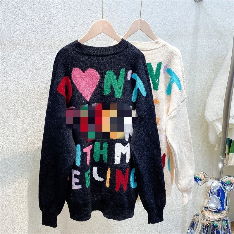 Trendy Women Ladies Long Sleeve Sweater Knitted Tops Fashionable Pullover Colorful Letters Knit Sweaters One Size Fits All