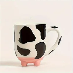 1pc, Funny Cow Print Coffee Mug, 500ml/17oz Footed Ceramic Coffee Cup, For Family, Colleagues, Teachers, Wife, Husband, Sisters,