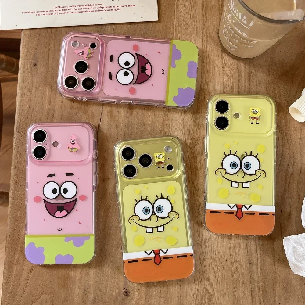 Funda para iPhone 17 Pro 16 15 Pro Max, Diseño de Bob Esponja y Patricio Estrella, Carcasa Rígida Antigolpes