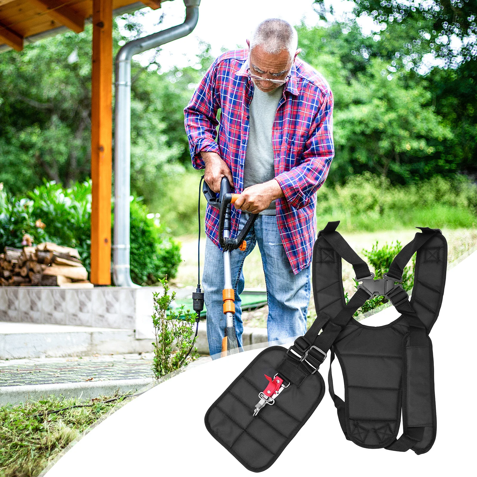 Sangle de harnais d'épaule Double universelle noire pour coupe gazon débroussailleuse ceinture de taille réglable Support confortable