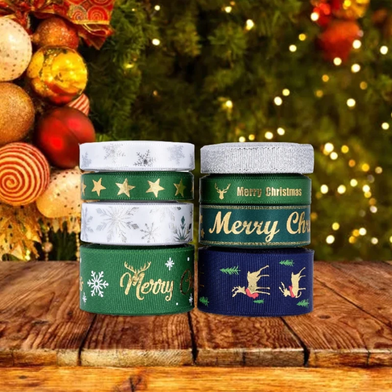 8 Patterns Ribbon Christmas Ribbon Printed Grosgrain Ribbon for Gift Wrapping Wedding Decoration Hair Bows DIY