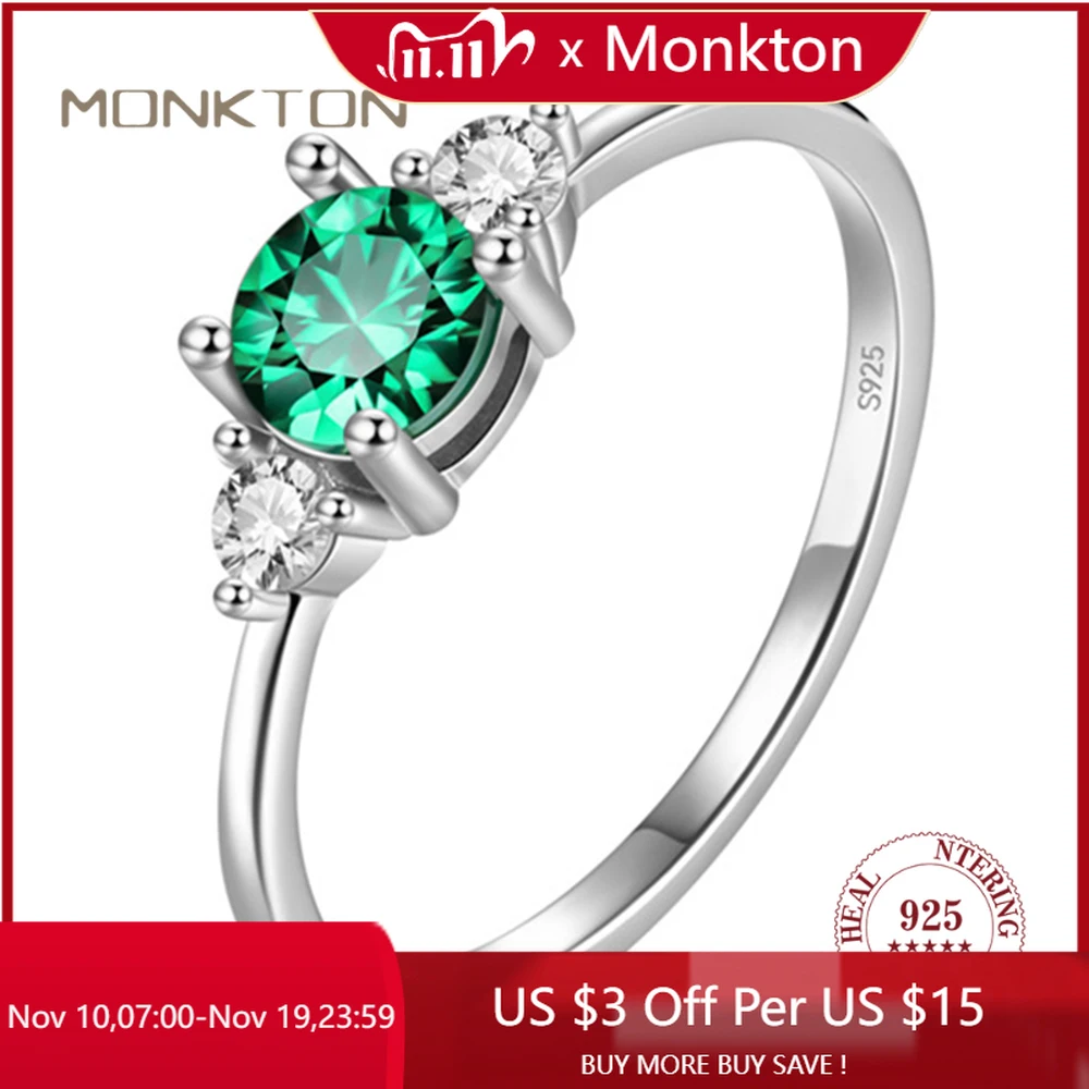 

Monkton 100% S925 Sterling Silver Green Zircon Stone Ring for Women Elegant Ladies Engagement Bands Gift Trend Jewelry