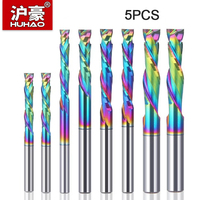 HUHAO 5PCS 3.175/4/5/6mm Shank Compression Router Bits 2 Flutes Spiral Carbide Milling Cutter Wood End Mill CNC Acrylic Tools