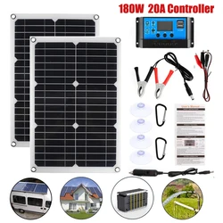 180W Flexible Solar Panel Kit With 20A Solar Controller Dual USB Complete Power Generation Smartphone Battery Car Boat Camping