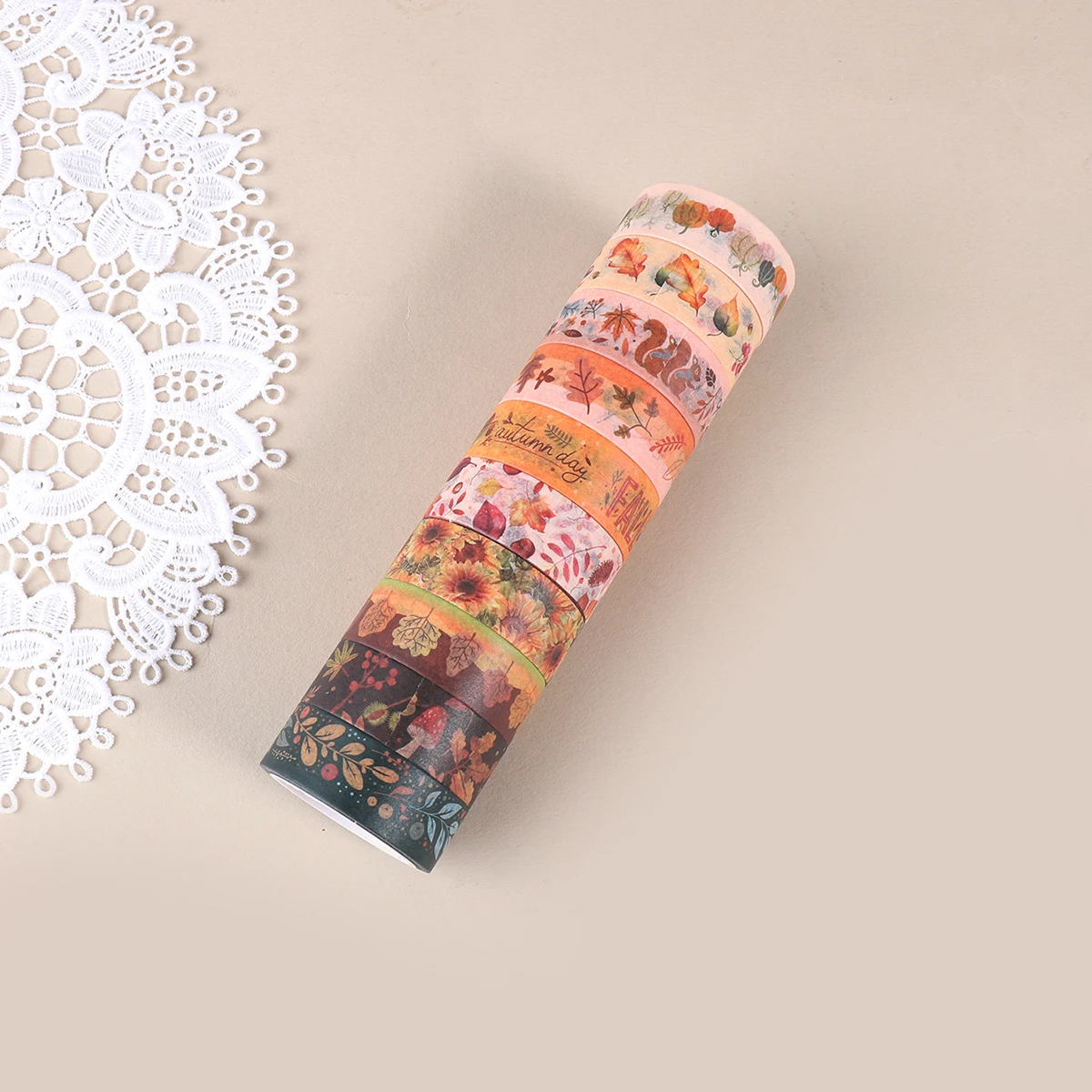 10ロール/箱、秋をテーマにした和紙テープ、DIYノート、フォトフレーム、ギフトボックスの装飾に最適、絶妙なギフト