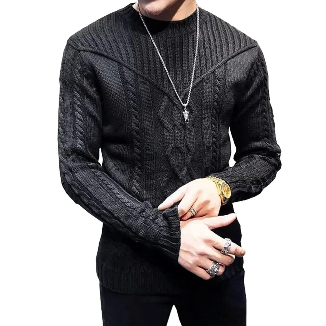 Slavinson Men's Sweater Spring Crewneck Warm Sweater Casual Cable Knit Pullover Sweater Drop Shoulder Solid Knitted Top US Size