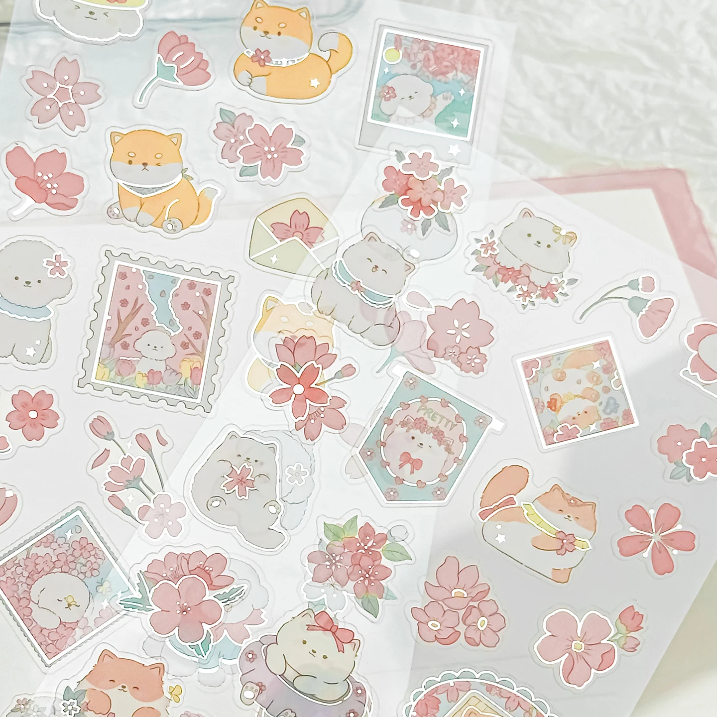 

Korean Import Original NEKONI Sakura Animals Cherry Blossom Decor Stickers Scrapbooking Diy Journaling Cute Stationery Stickers