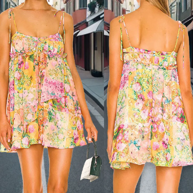 n Sle Printed ter Sexy ort Dr Women's Cross-Border Clothing Spring 2025 Faion Boho  Dr without Sve