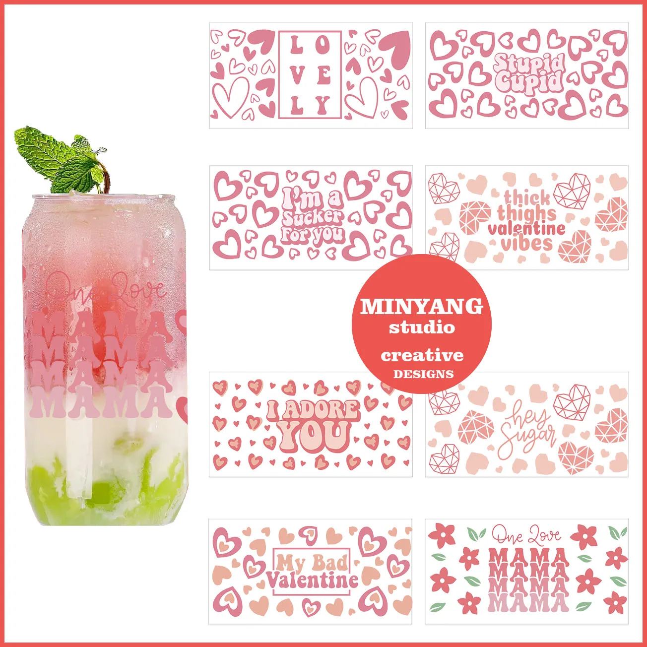 

Loving heart easy peel waterproof DIY Decals 3D transfers uvdtf crystal stickers 16oz uv dtf cup wraps for Libbey Glasses