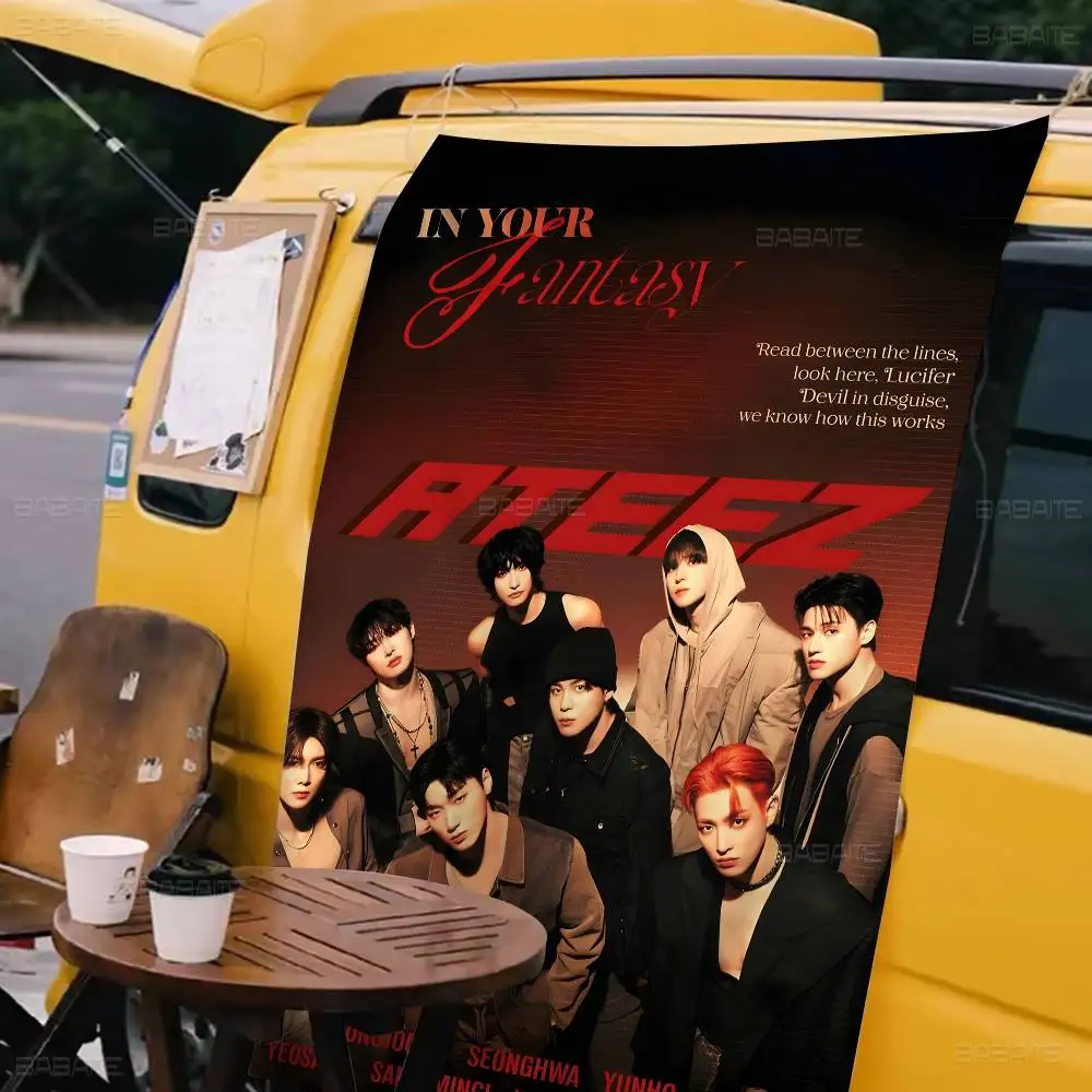 A-ATEEZ KPOP DIY Flag For Family Group Photo Living Room Home Dorm Decor Wall Art Decor Banner