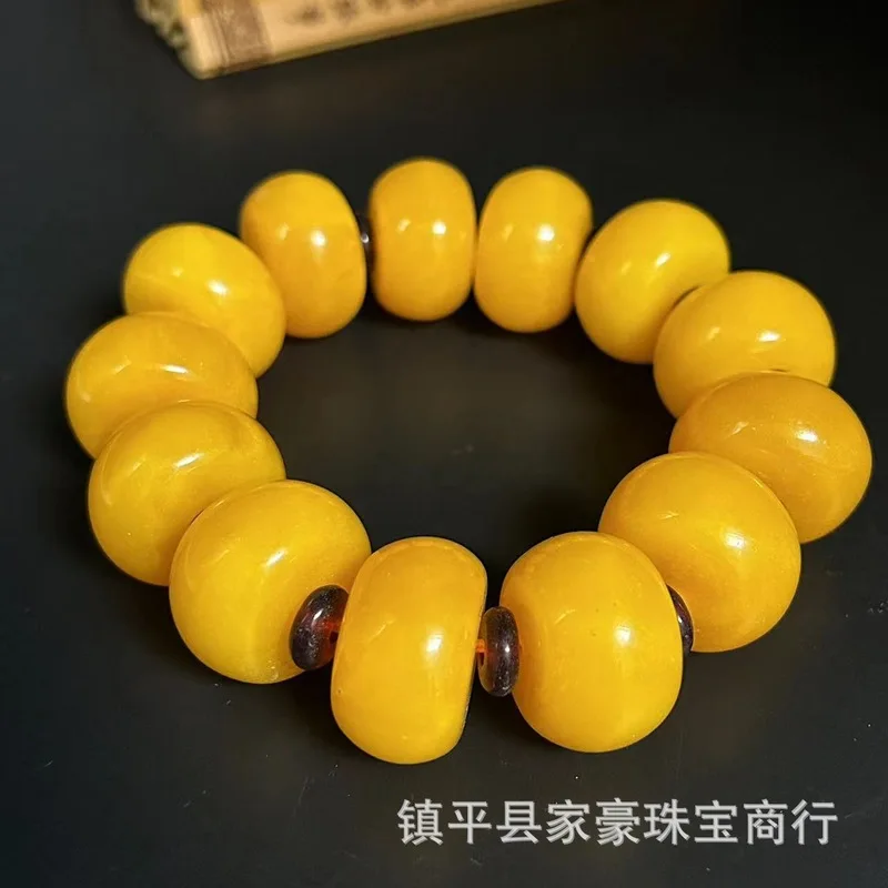 High-end exquisite second-generation amber large bead bracelet, yellow amber bracelet  Bracelet Hand accessories