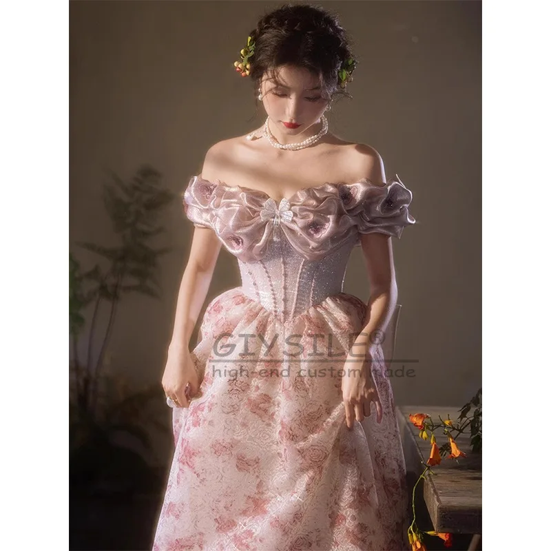

GIYSILE Customized Pink Retro Evening Dress 2025 New Sequined Bow Banquet Dress Luxury Niche One-shoulder Morning Gown Women