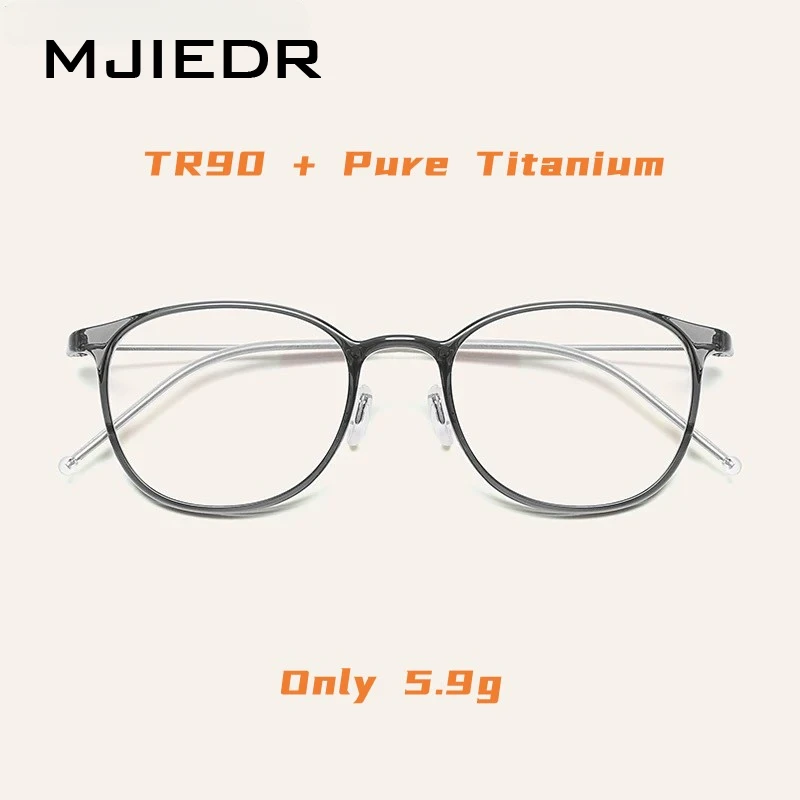 

MJIEDR Fashion Ultra-light TR90 Eyewear Men Retro Round Myopia Pure Titanium Optical Prescription Glasses Frame Women M8065