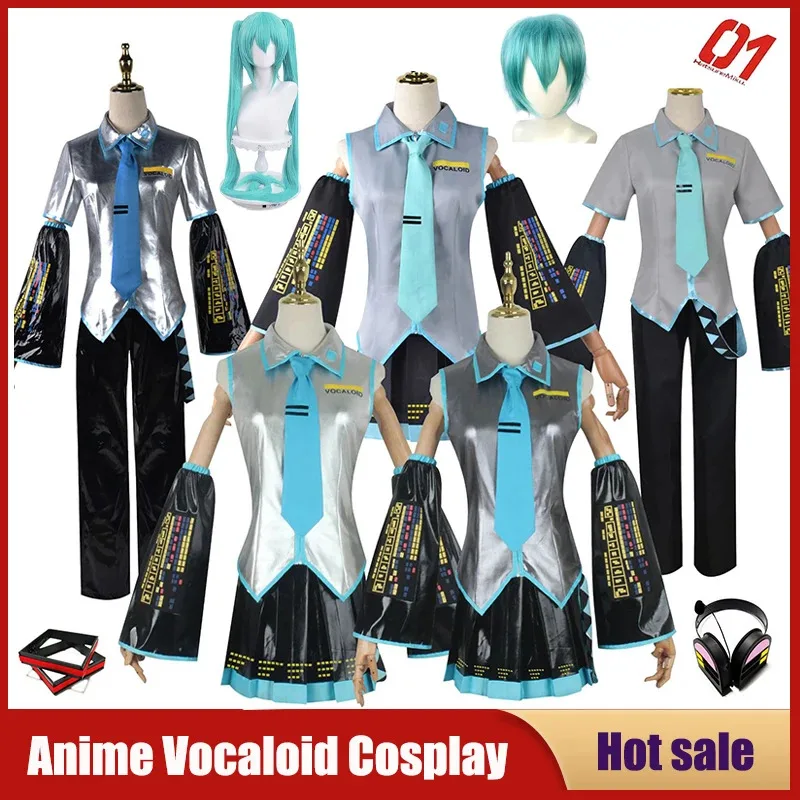 

2025 New Anime Vocaloid Cosplay Japan Midi Dress Beginner Miku Female Outfit Costume Headwear Christmas Party Male Cos Wig F ★★★