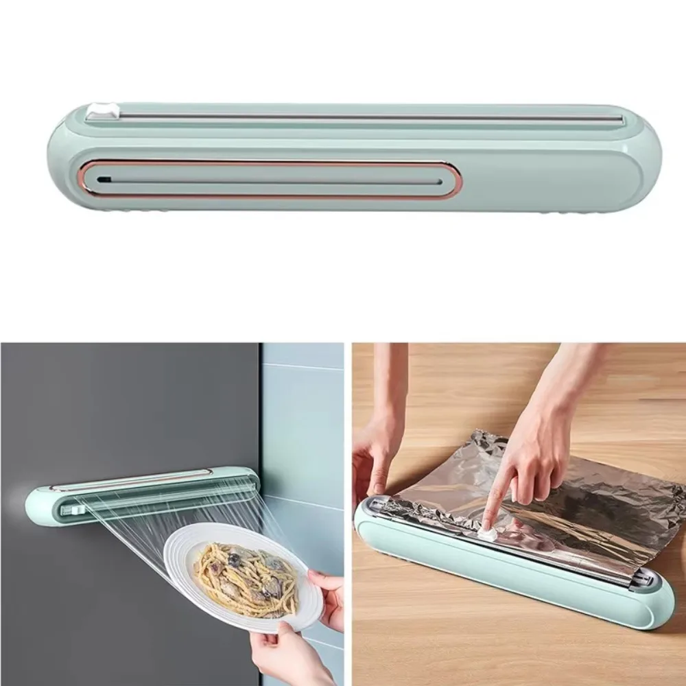 Wall-mounted Magnetic Cling Film Cutting Box Refillable Two-way Sliding Cutter Tin Aluminum Foil Dispenser Space-saving