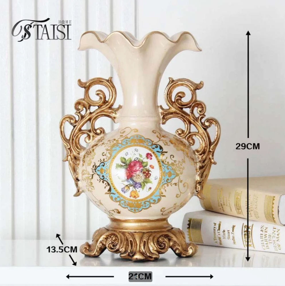 35cm/European antique vase, home living room entrance, TV cabinet, dining room decoration, resin decoration model room
