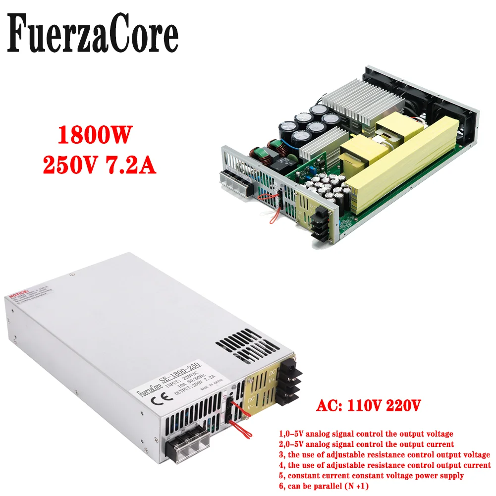 

1800W 250V High Power SMPS 0-250VDC Adjustable Power 0-5V Analog Signal PLC Control PWM LED light motor Battery display CCTV use