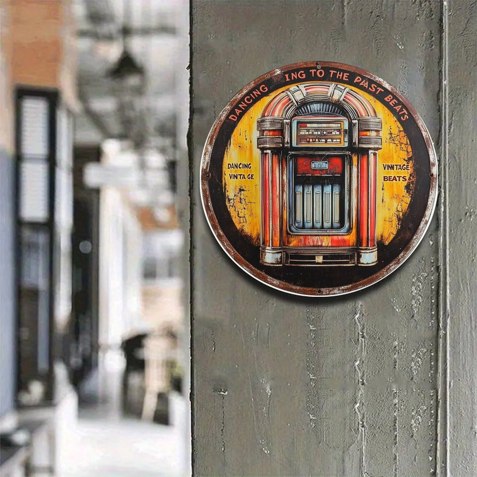 

Vintage Wall Art - Retro Jukebox Design in Red, Yellow, Black - 8x8 Inch Vintage Music Decor