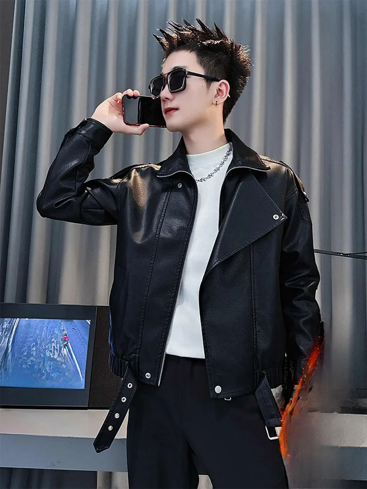 

Spring Autumn New Sle ort Men's Leather Jaet Motorcycle Windproof Faionable Versatile Men's Clothing Stand Fit