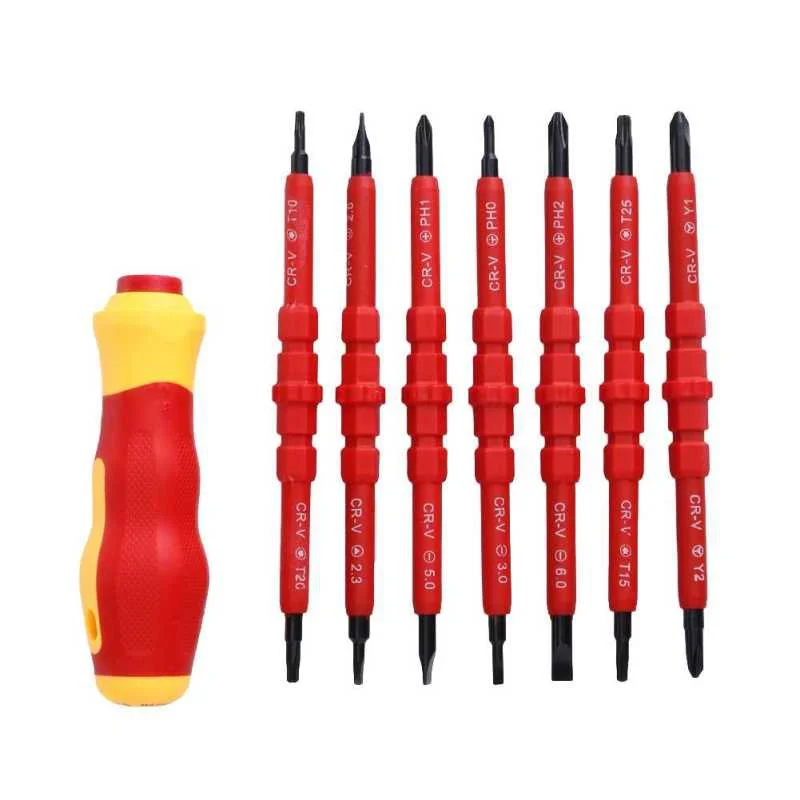 13pcs 1000V Magnetic Screwdrivers Set with Magnetic Slotted Phillips Pozidriv Torx Bits Electrician Repair Tools Kit