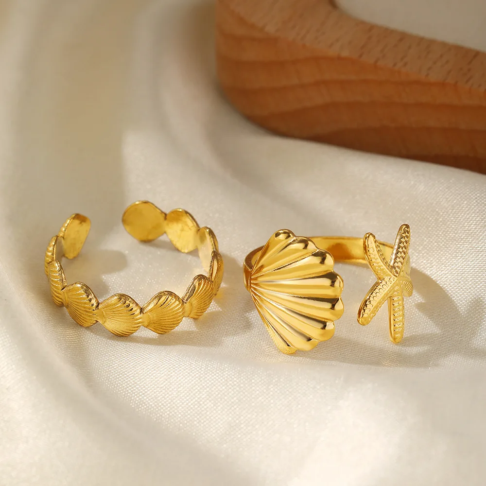 2/3 teile/los Edelstahl Kreative Seestern Shell Ringe Wasserdicht Einstellbar Offenen Ring Für Frauen Sommer Seabeach Schmuck Geschenke – Detail 7