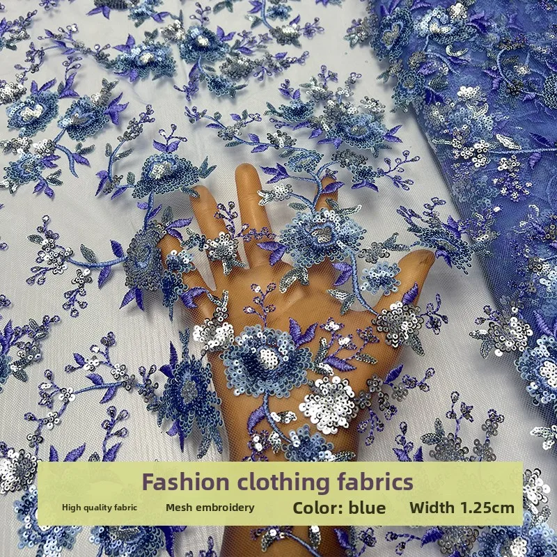 

Mesh Colorful Sequins Embroidered Fabric for Beads Flowers Wedding Dress Clothing Diy Cloth By The Yard Sewing Material