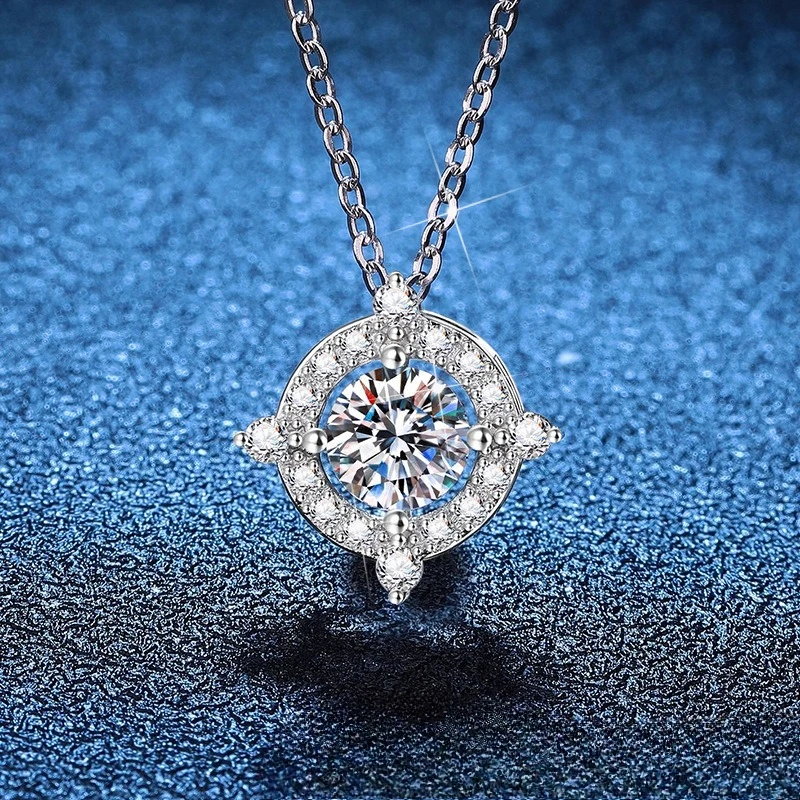 

New S925 sterling silver necklace, moissanite Saturn wishing pool pendant, simple and versatile silver necklace, wedding jewelry
