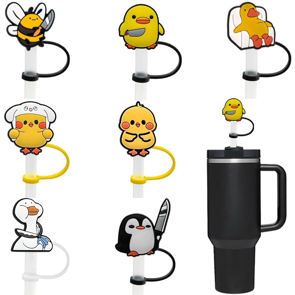 1-7PCS Straw Cover Cap Cute Animal Duck Accessories for Mug,8mm Silicone Straw Cap Drinking Dustproof Plug,Reusable Straw Topper