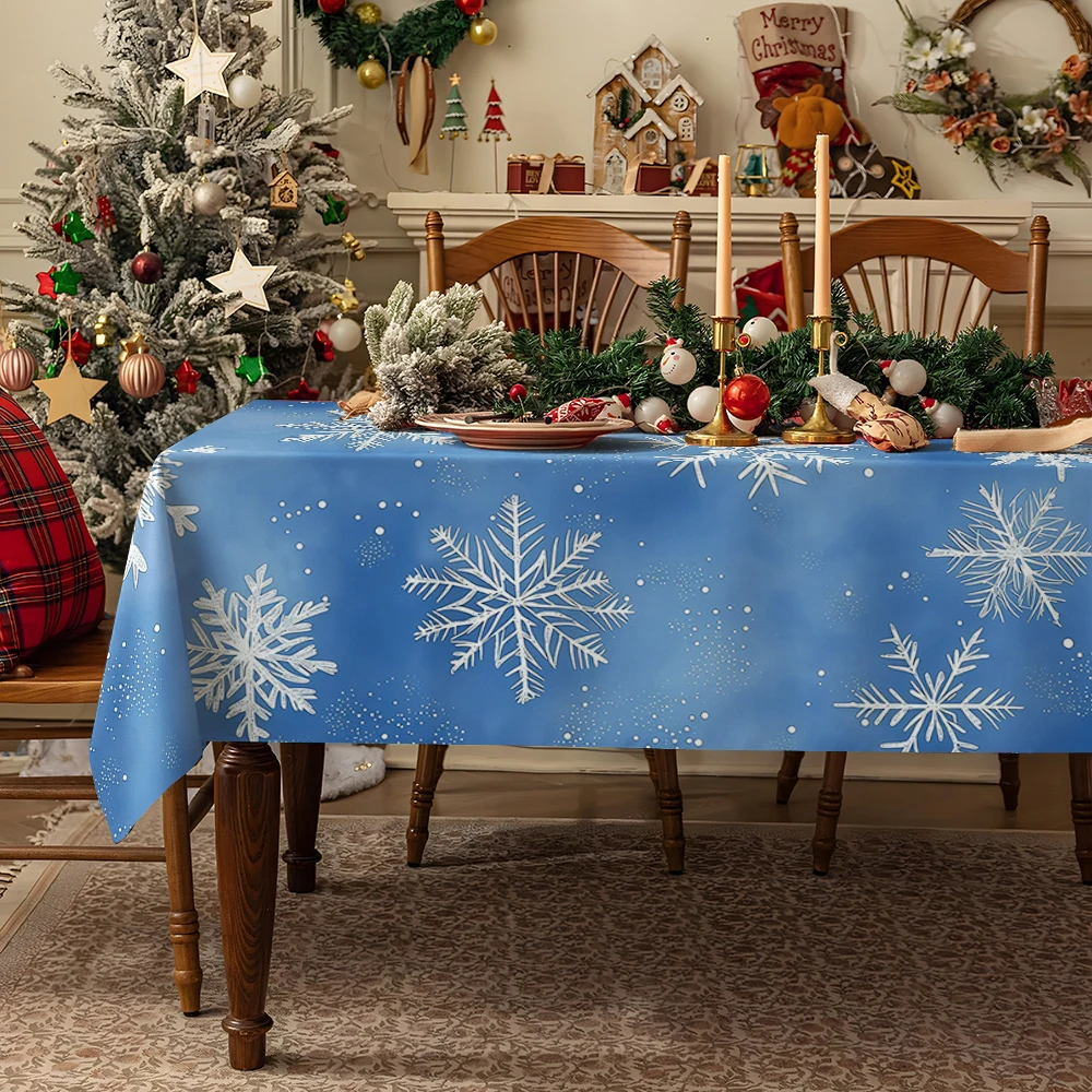 Blue Abstract Floral Table Cloth Waterproof Tablecloth Spill Proof Table Cloth, Wipe Clean Table Cloth for Dining Camping