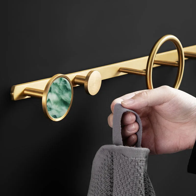 Ganchos para bata de montaje en pared de latón verde/blanco, gancho para toalla de baño, gancho para puerta, bolsa para llaves, colgador de toallas, ganchos ligeros de lujo para dormitorio