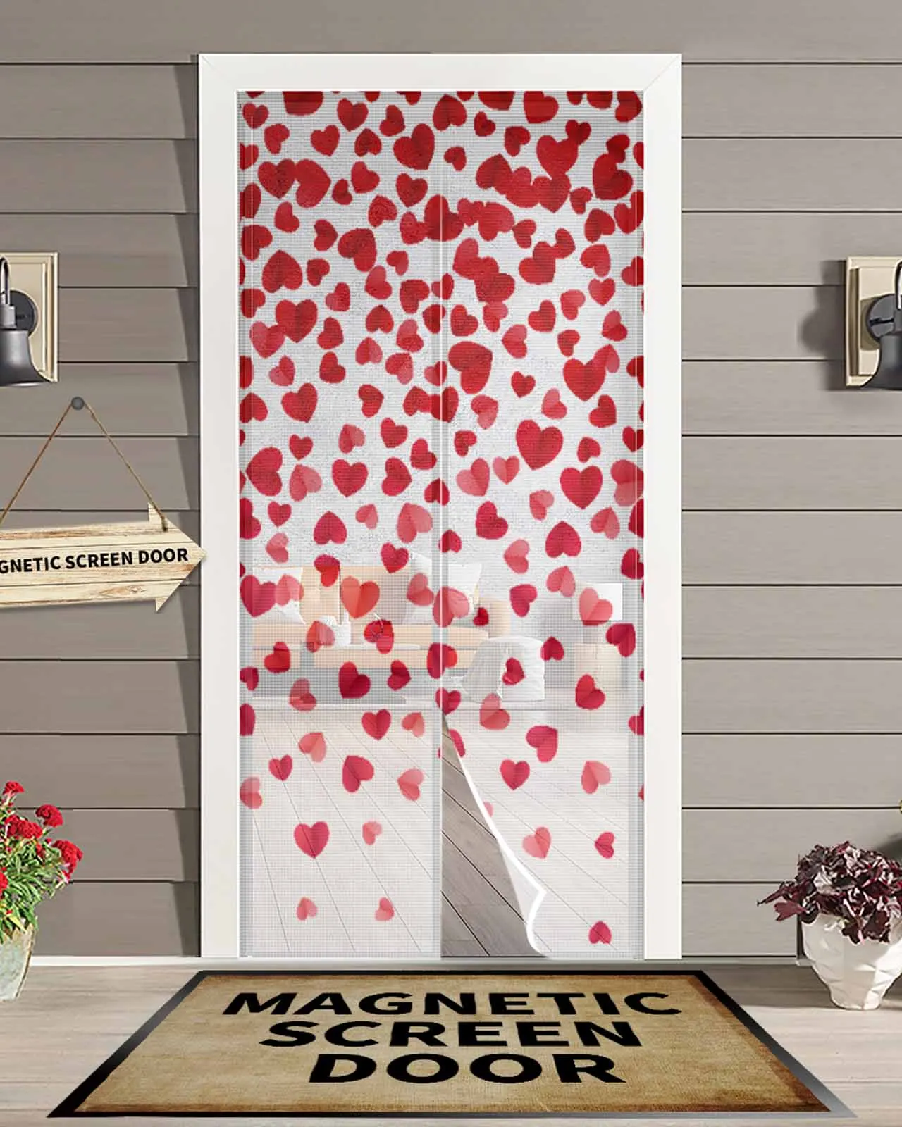 Valentine'S Day Love Texture Red Summer Magnetic Door Curtain Living Room Bedroom Home Anti-mosquito Screen Door Curtain