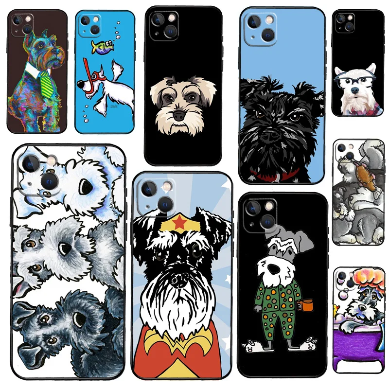 Cartoon schnauzer dog Phone Case For iPhone 13 12 11 14 15 16 Pro XS Max XR X Silicone For iPhone 12 Mini Plus Cover