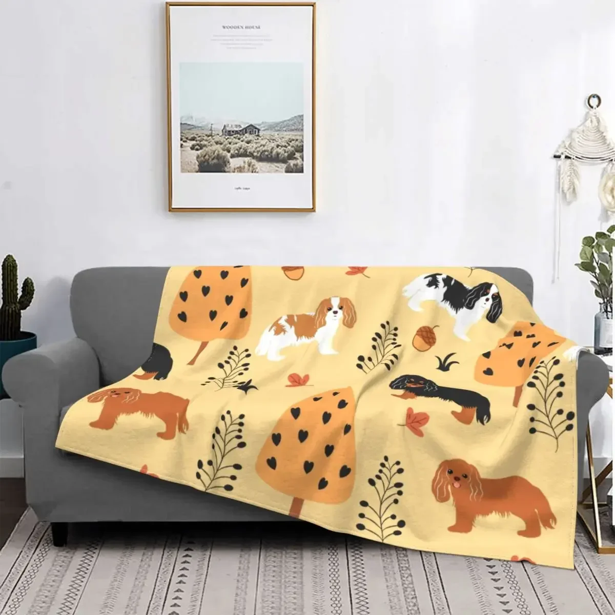 Cute Cavalier King Charles Spaniel Pattern Flannel Throw Blanket Soft Warm Lightweight Pet Lover Dog Car Bedroom Sofa Kids Gifts