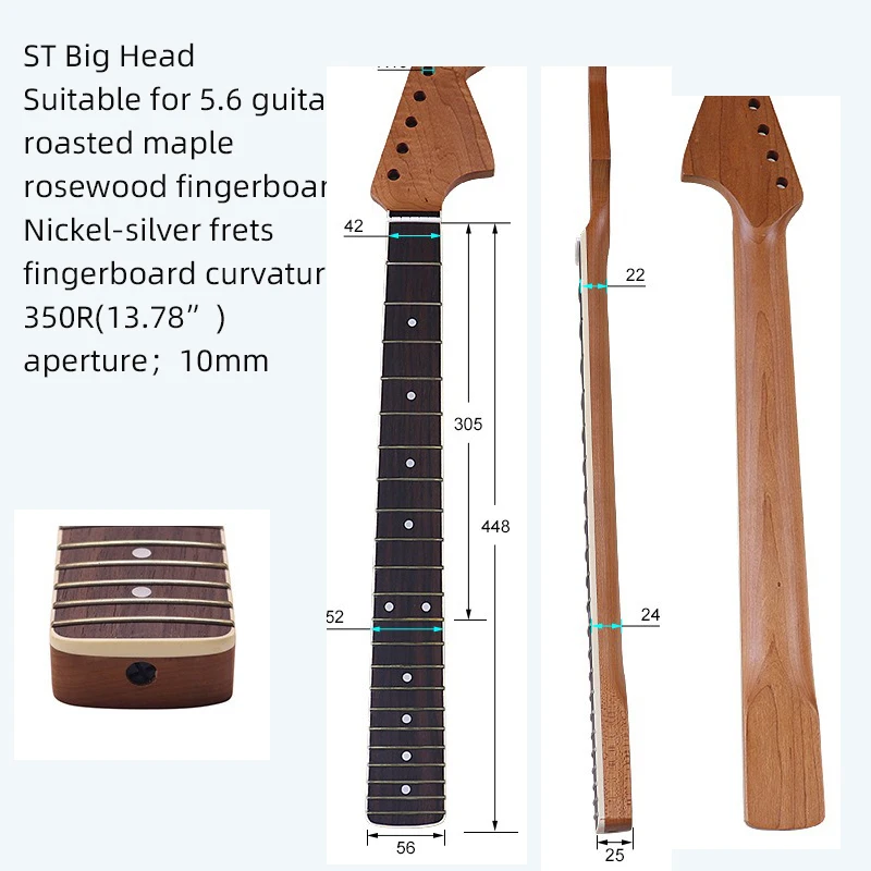 22 Frets ST Style Electric Guitar Neck Large Headstock Fingerboard DIY Replacement Part